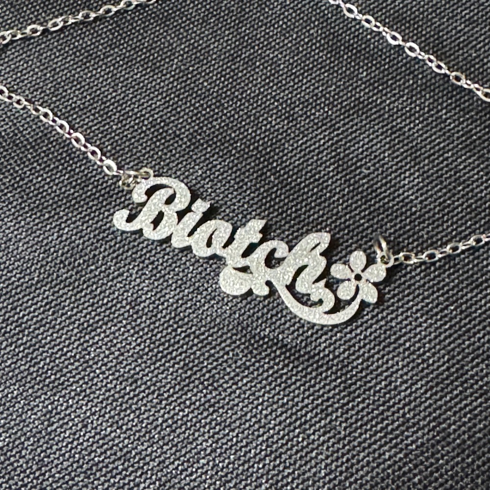 “Biotch” Glitter Pendant Necklace
